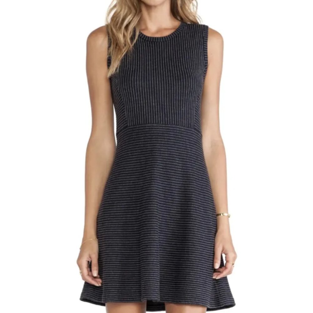 Theory Randria Evian Stretch Wool Navy A Line Striped Knit Career Dresss Size M